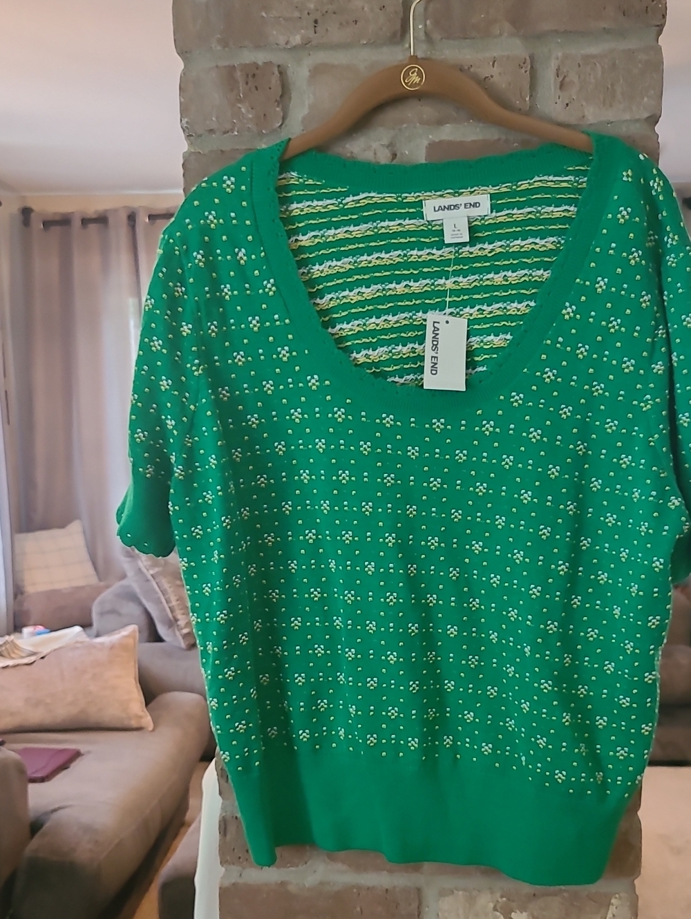 Lands' End Bright Green Scoop-Neck Short Sleeve Sweater